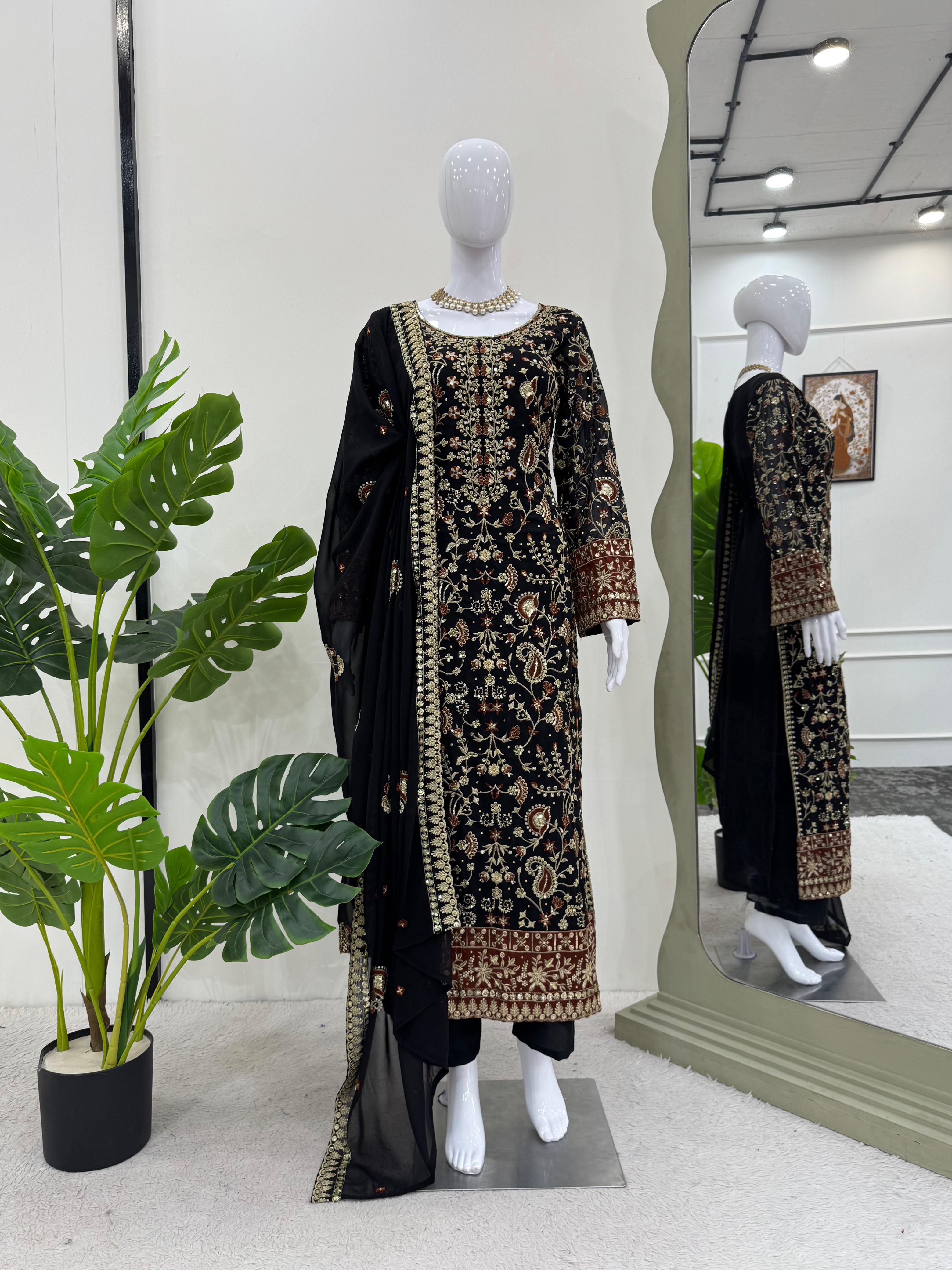 Beautiful Georgette Thread With Sequence & Real Diamond Work Dress