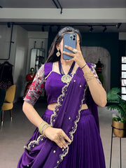 Beautiful Tasar Silk Kalamkari Printed Lehenga Choli
