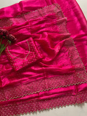Beautiful Bollywood Zarkhan & Diamond Work Saree