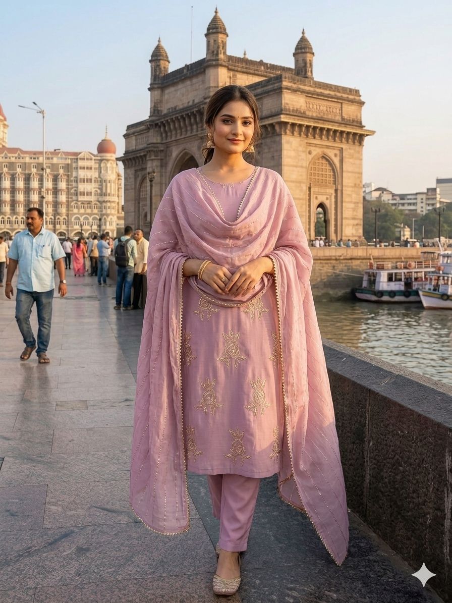 Beautiful Chinon Silk Sequence Embroidery Work Suit