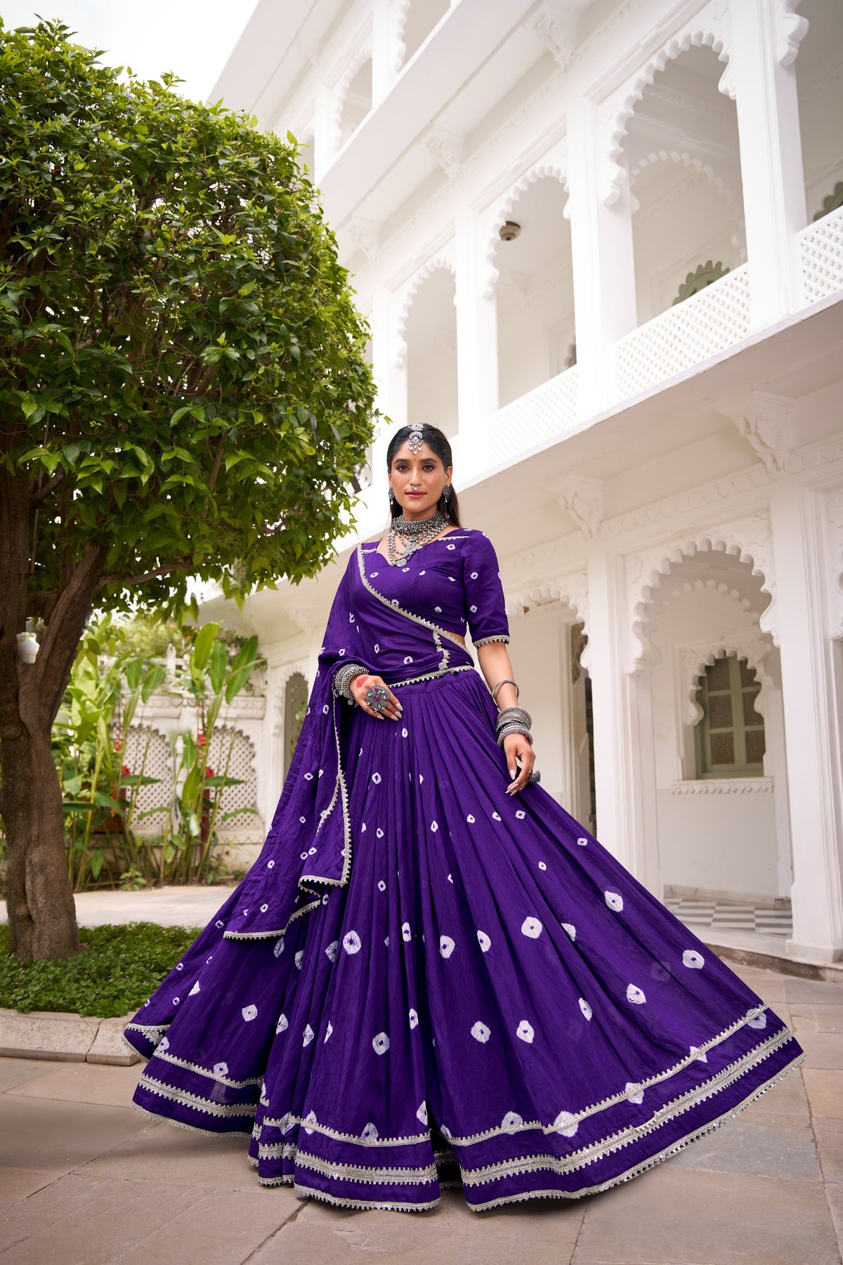 Navratri Special Chanderi Silk Bandhej Printed Lehenga Choli