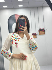 Trendy Soft Cotton Heavy Thread Embroidery Work Gown