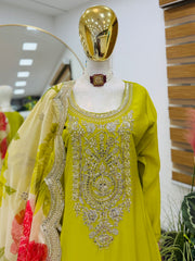Party-wear Chinon Silk Codding Embroidery Sequence Work Suit