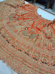 Trending Premium Silk With Zarkan Diamond & Embroidery Work Rust Orange Bridal Lehenga