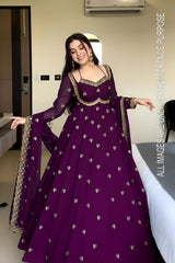 Festive Season Special Red Georgette Thread With Sequence Work Gown