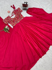 Beautiful Party-wear Natural Crep Thread With Sequence Work Gown