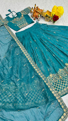 Festive Special Crunchy Silk Embroidery Sequence Work Lehenga With Stitched Blouse