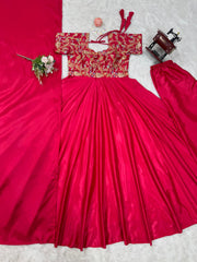 Beautiful Party-wear Natural Crep Thread With Sequence Work Gown
