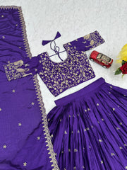 Festival Chinon Silk Embroidery & Thread Work Lehenga Choli