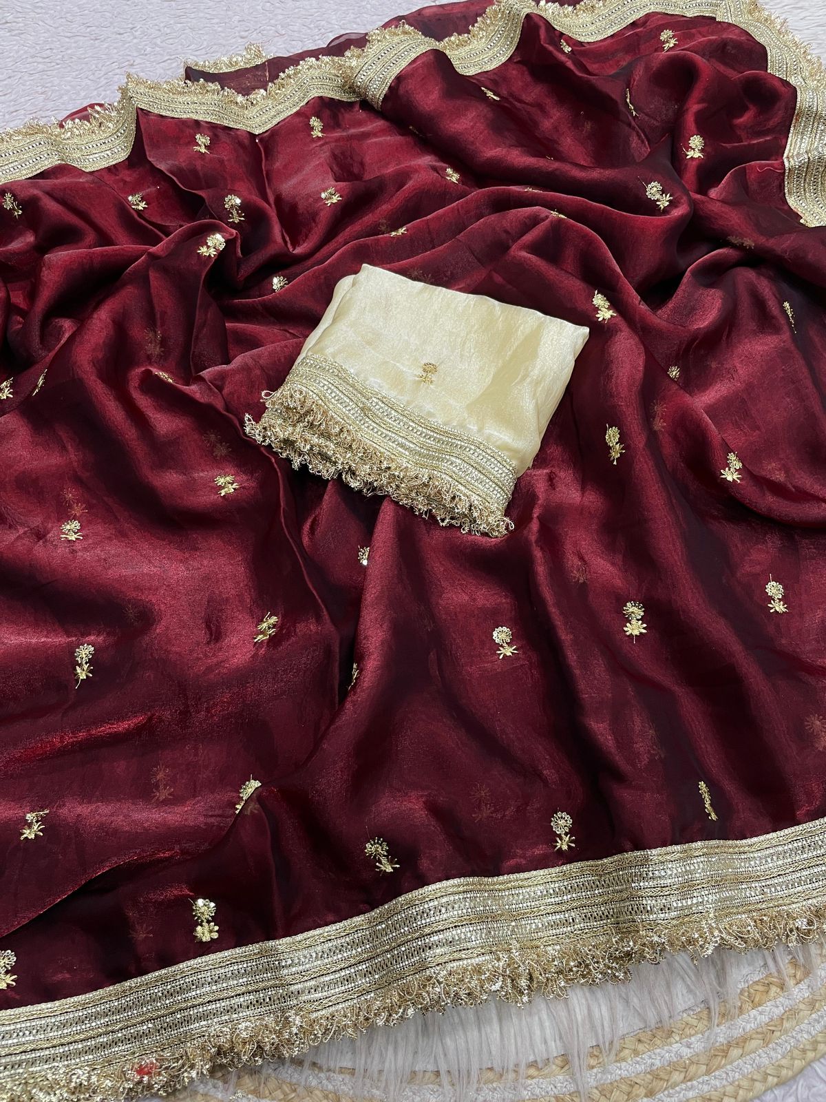 Party-wear Fendy Satin With Sequence Butti Work Designer Saree