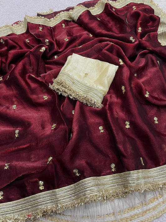Party-wear Fendy Satin With Sequence Butti Work Designer Saree