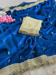 Party-wear Fendy Satin With Sequence Butti Work Designer Saree
