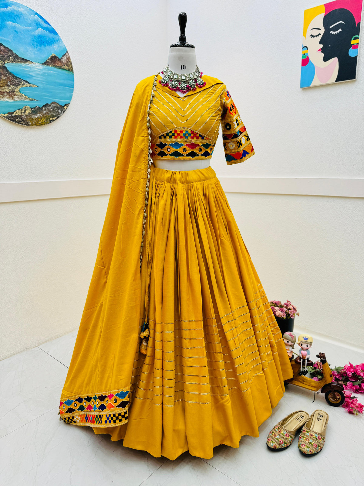 Bright Beautiful Yellow Embroidery With Mirror Lehenga Choli