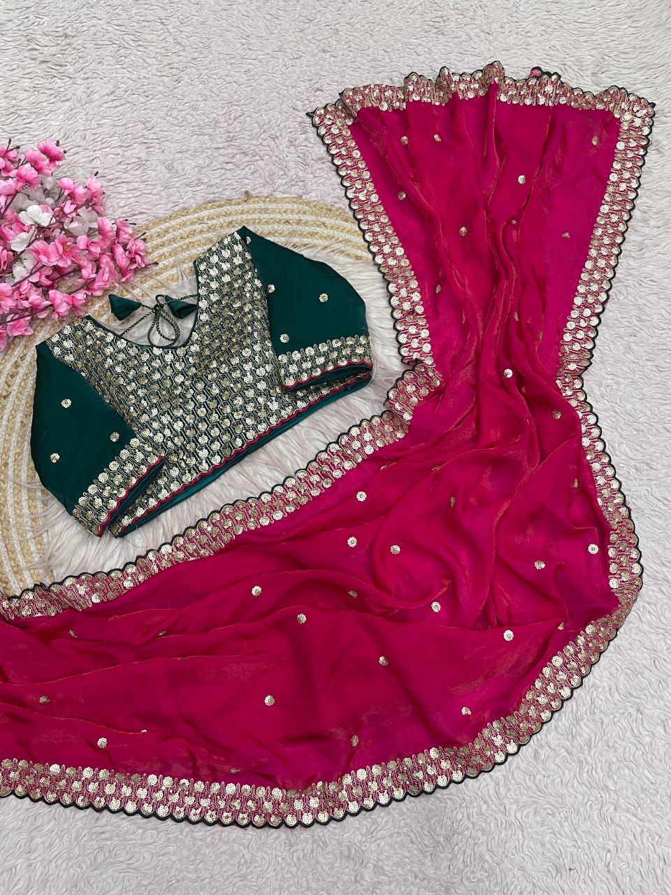 Party-wear Fendy Satin Silk Sequence With Coding Embroidery Work Saree