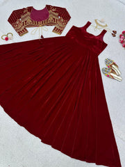 Party-wear Velvet Thread With Sequence Work Gown