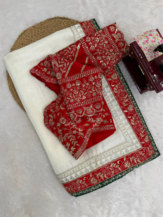 Party-wear Tibby Silk Thread With Sequence Work Saree