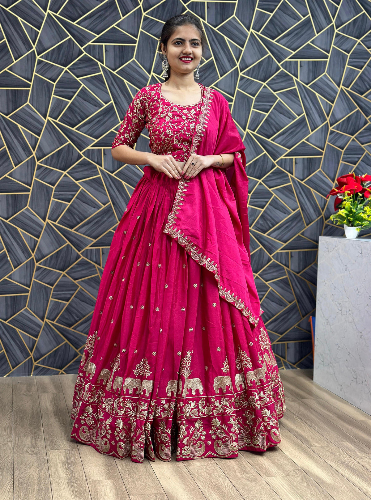 Beautiful Chinon Silk Embroidery Thread Work Lehenga Choli