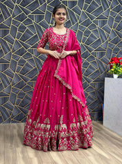Beautiful Chinon Silk Embroidery Thread Work Lehenga Choli