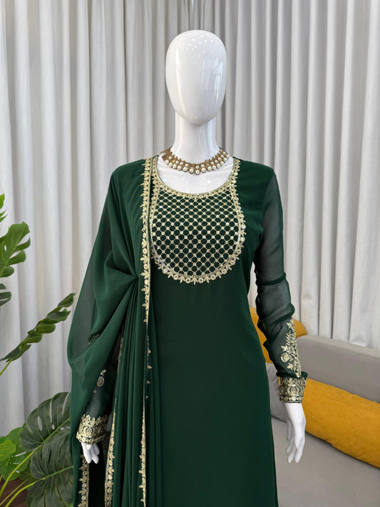 Party-wear Georgette Thread With Sequence Work Green Suit