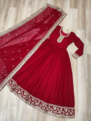 Beautiful Partywear Blooming Georgette With Zari & Sequins Embroidery Work Gown