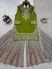 Party-wear Beautiful Designer Georgette Coding & Sequence With Pearl Work Sharara