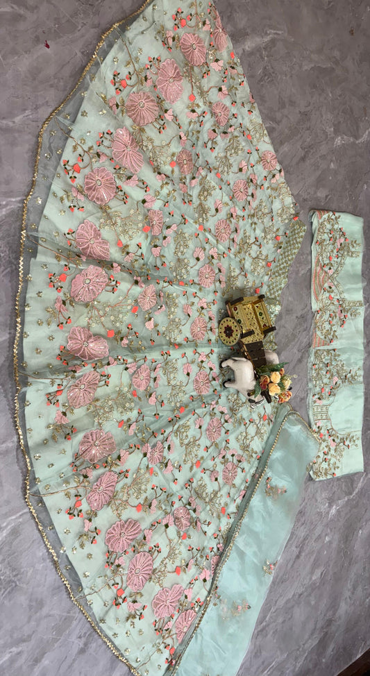 Party-wear Tabby Silk Pearl Embroidery Sequins Work Lehenga Choli
