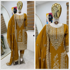 Party-wear Chinon Silk Sequence Embroidery Coding & Moti Work Suit