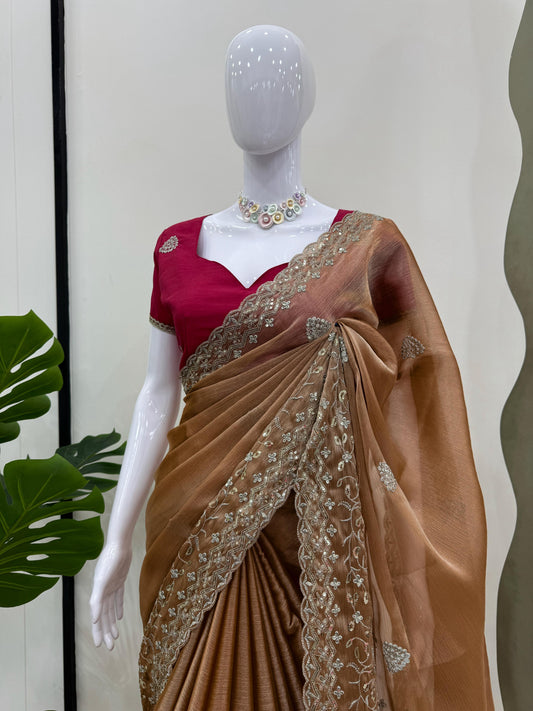 Party-wear Burberry Silk Thread With Sequence Work Saree