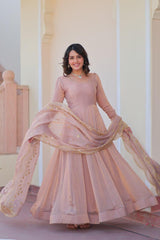 Beautiful Fendy Chiffon Rich Sequence & Zari Embroidered Gown