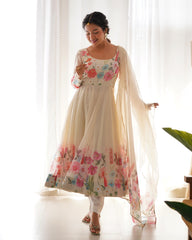Attractive Organza Silk Printed Work Gown