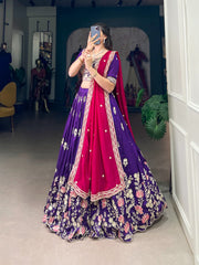 Beautiful Occasional Purple Vichitra Silk Sequence & Thread Work Lehenga Choli