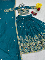 Festive Special Vichitra Embroidery Coding Sequence & Thread Work Lehenga With Stitched Blouse