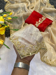 Party-wear Jimmy Choo Satin with Khatli Cutdana Handwork Saree