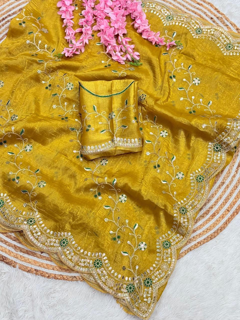 Party-wear Soft Light Weight Gold Crush Gotapatti Work Saree
