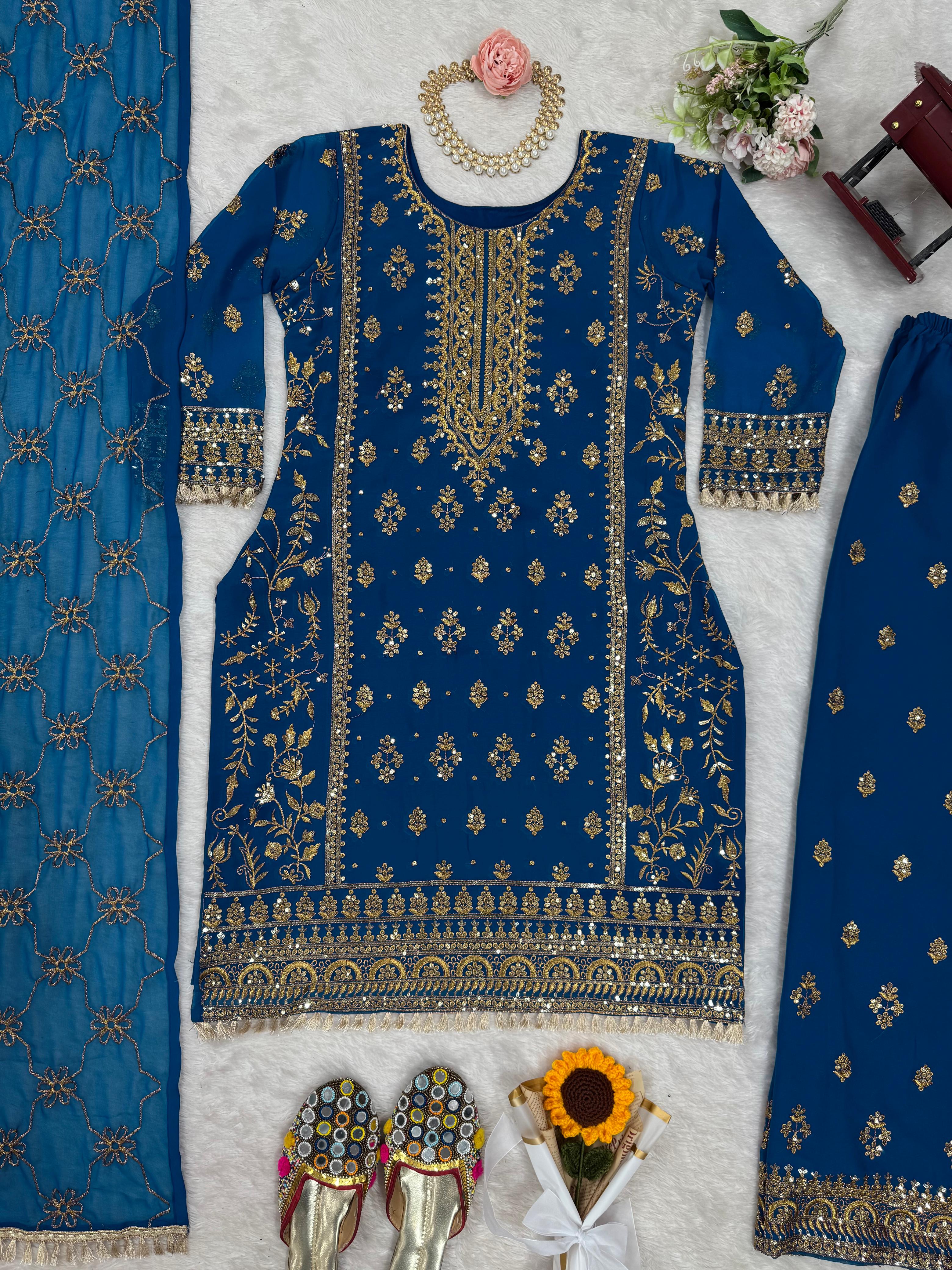 Party-wear Georgette Thread With Sequence Work Salwar Suit