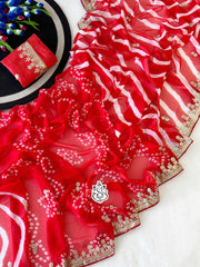 Beautiful Georgette With Digital Bandhej Peding Printed Saree