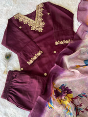 Beautiful Purple Roman Silk Embroidery With Sequence Work Dress