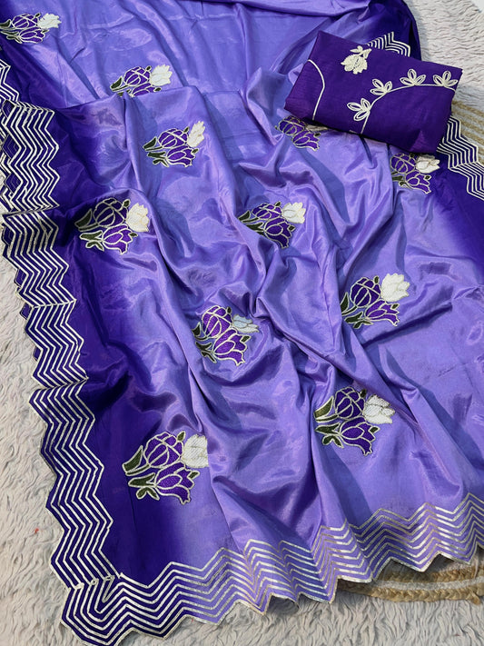 Beautiful Soft Pading Chinon Gotapatti Multi-work Saree