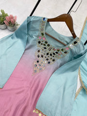 Beautiful Printed Crepe Mirror & Embroidery Work Suit