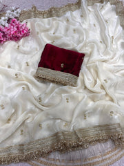 Party-wear Fendy Satin With Sequence Butti Work Designer Saree