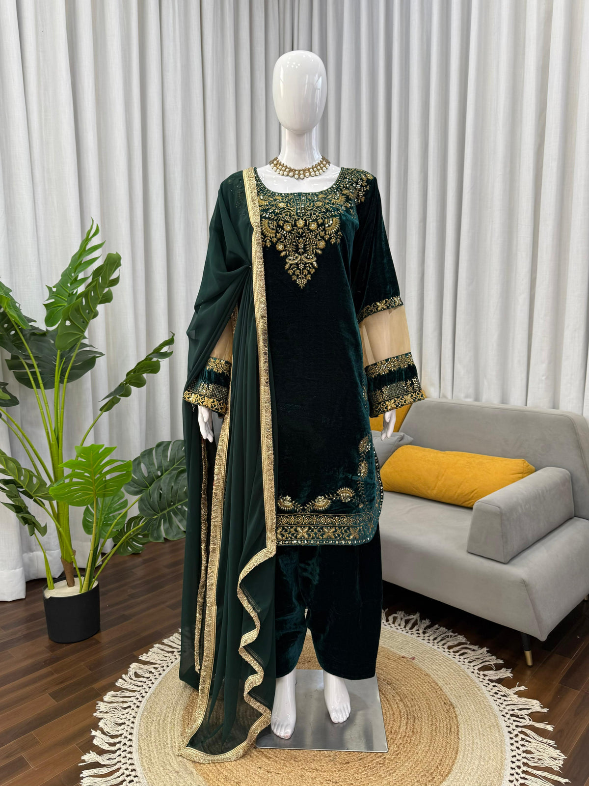 Winter Special Viscose Velvet Thread With Sequence Work Salwar Suit