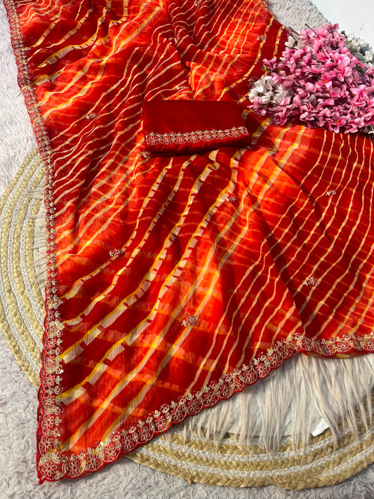 Beautiful Chiffon Multicolored Lehriya Designer Saree