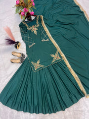 Beautiful Natural Crepe Silk Embroidery & Sequence Work Top Lehenga
