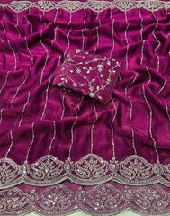 Party-wear Fendy Chiffon Silk With Beautiful Sequence Embroidery Work Saree