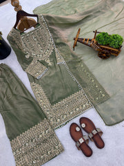Party-wear Fendy Silk Embroidery Sequence Work Salwar Suit