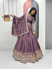 Festive Special Vichitra Silk Embroidery Thread & Sequence Work Lehenga With Stitched Blouse