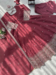 Beautiful Mul Chanderi Silk Thread With Sequence Work Gown