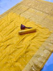 Beautiful Heavy  Banarasi Silk Gold Zari Weaving Saree