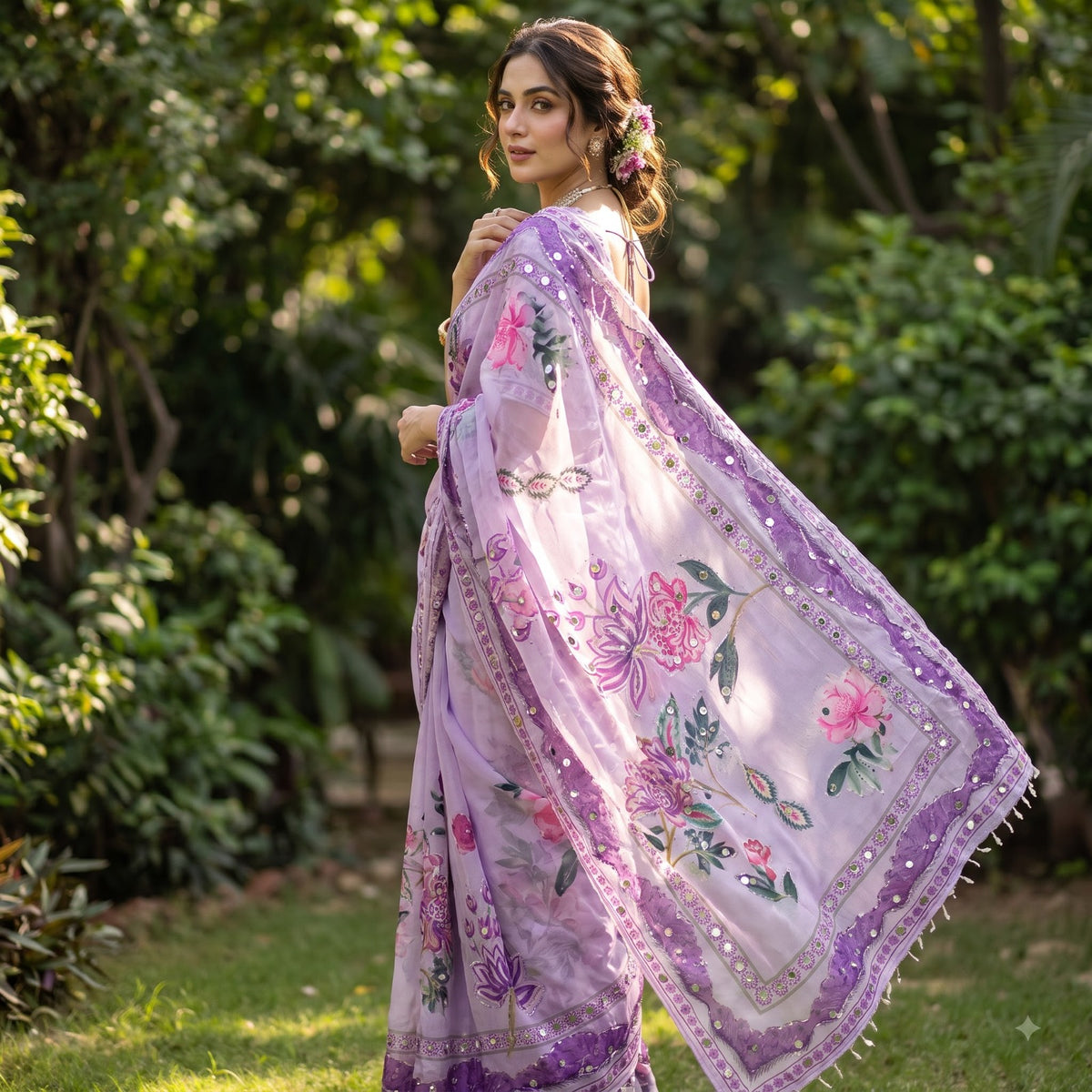 Party-wear Tabby Silk Beautiful Digital Printed Saree