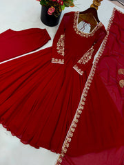 Party-wear Georgette Embroidery Sequence & Moti Work Gown